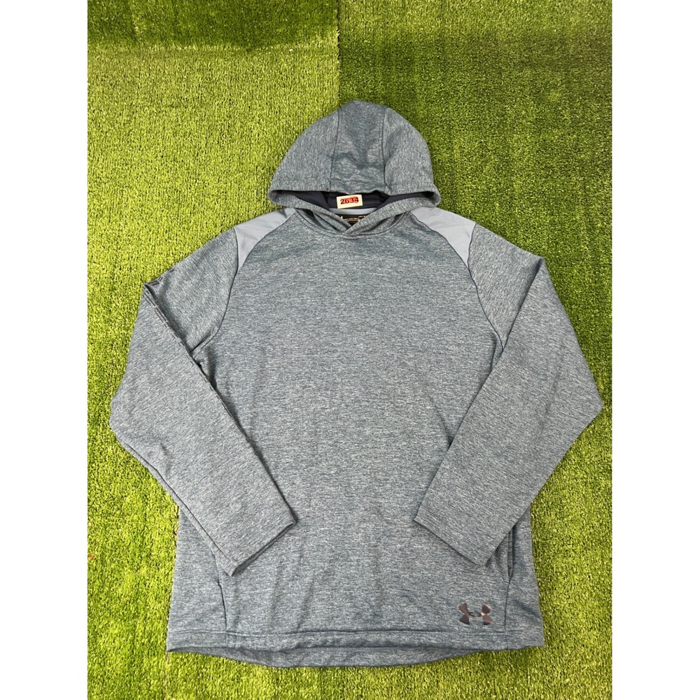 Under Armour ColdGear Hoodie Mens Large Blue Gray Heathered Loose Fit Athletic